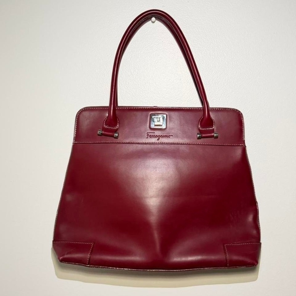 Vintage Salvatore Ferragamo Burgundy PVC Top Handle Bag